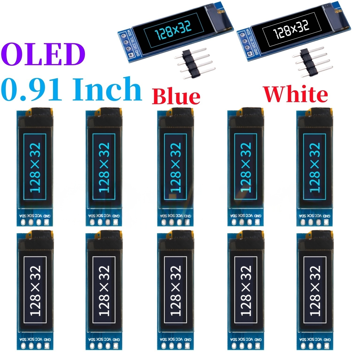 Ssd1306 - 0.91 Polegada 128x32 IIC I2C Branco/Azul