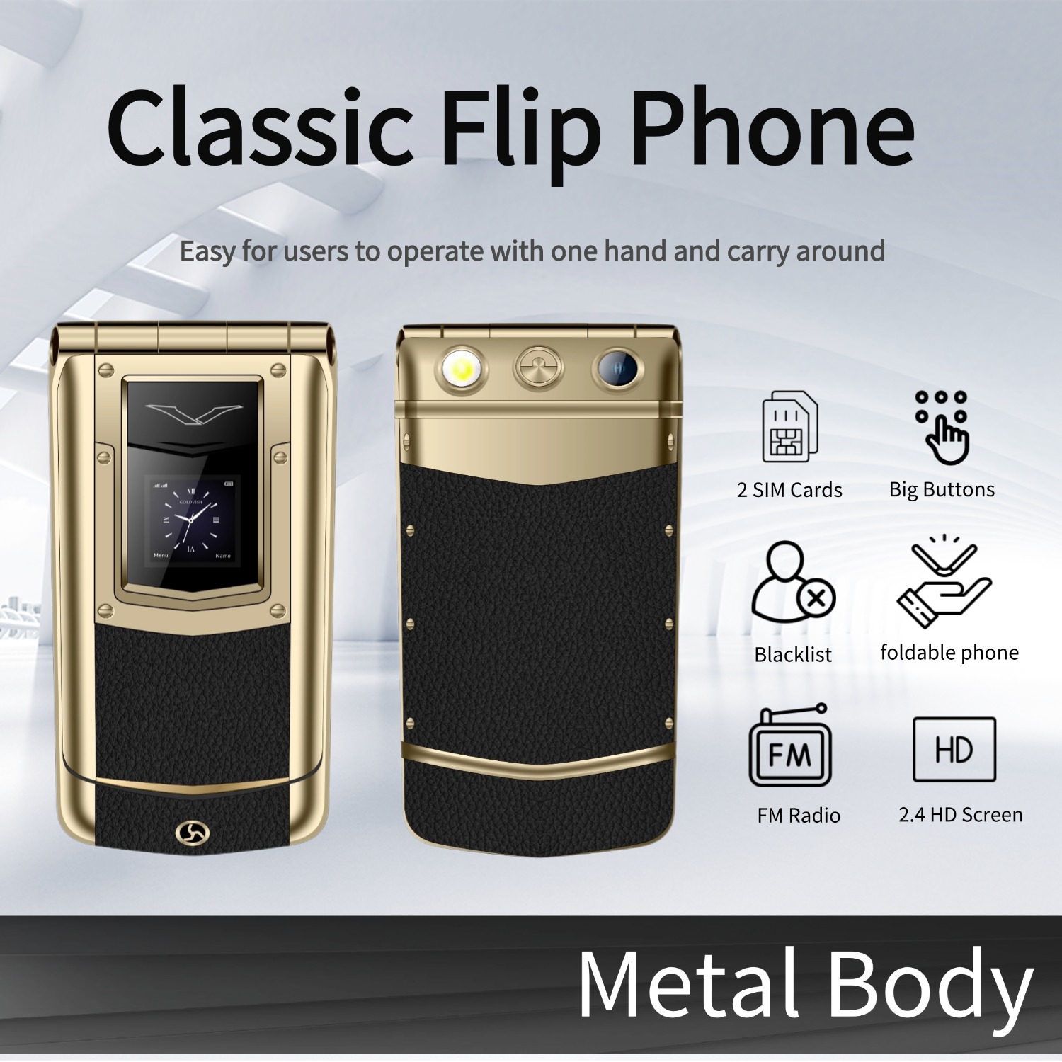 Telefone flip de metal luxuoso - Tft Display 2.4 avaliação e preço