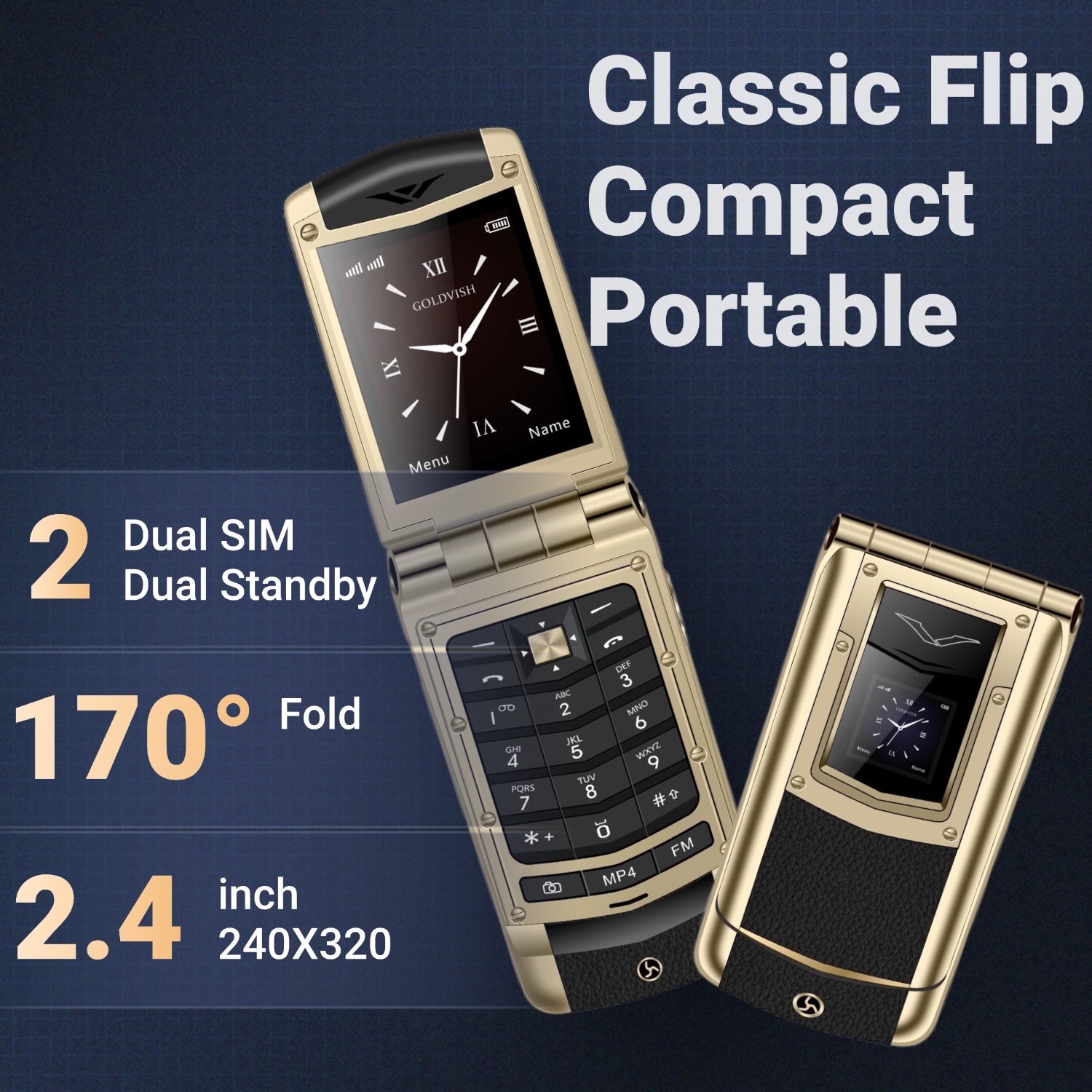 Telefone flip de metal luxuoso - Tft Display 2.4 avaliação e preço